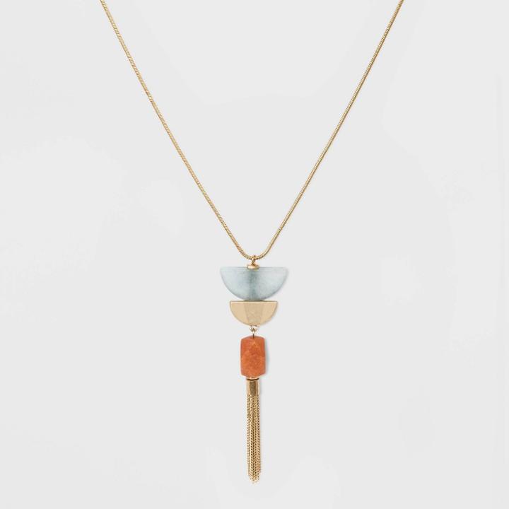 Semi-precious Angelite With Worn Gold Tassel Pendant Necklace - Universal Thread ,