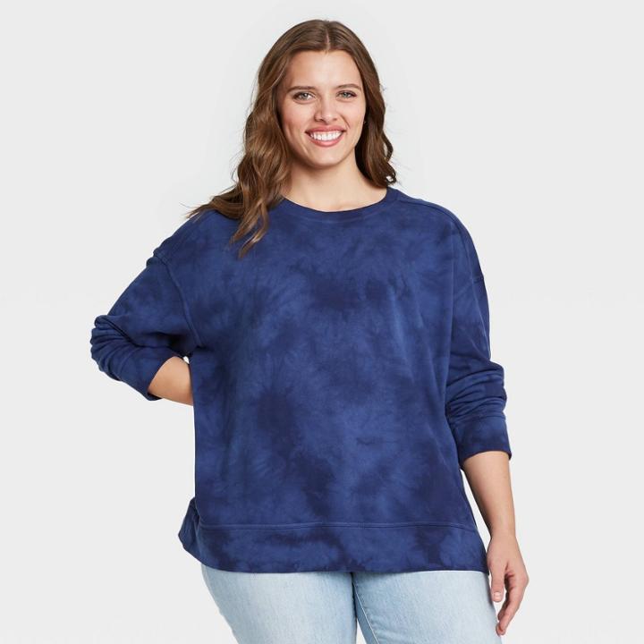 Women's Plus Size Tie-dye Sweatshirt - Universal Thread Dark Blue