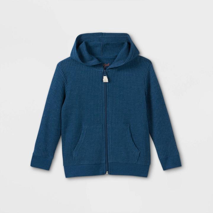 Toddler Boys' Waffle Knit Long Sleeve Zip-up Hooded T-shirt - Cat & Jack Blue