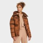 Women's Medium Length Shine Puffer Jacket - A New Day Rust