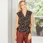 Women's Floral Print Sleeveless Faux Wrap Blouse - Who What Wear Black