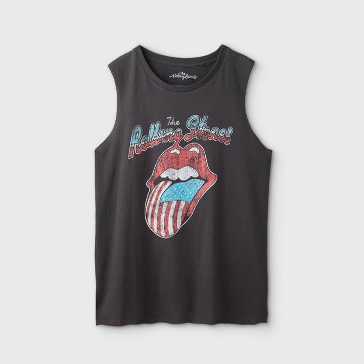 The Rolling Stones Women's Plus Size Rolling Stones American Flag Short Sleeve Graphic Tank Top (juniors') - Black 1x, Women's,