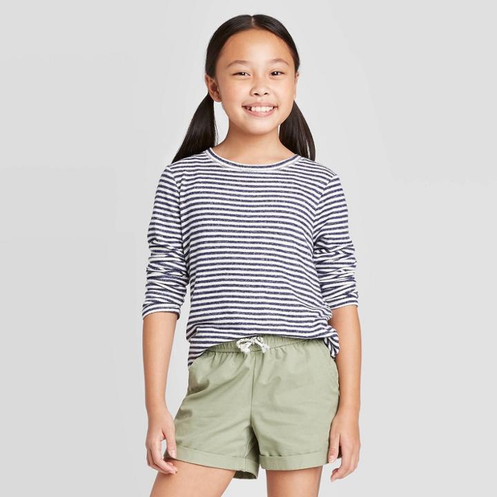 Girls' Long Sleeve Stripe Cozy Pullover - Cat & Jack Navy/white Xs, Girl's,