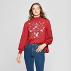 Women's Long Sleeve Embroidered Smocked Neck Blouse - 3hearts (juniors') Red