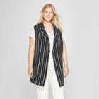 Women's Plus Size Striped Tied Waist Vest - Ava & Viv Black/white