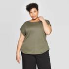 Women's Plus Size Cuffed Short Sleeve Crewneck T-shirt - Ava & Viv Olive (green)