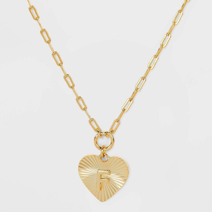 14k Gold Dipped 'f' Initial Diamond Cut Heart Pendant Necklace - A New Day Gold