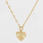 14k Gold Dipped 'f' Initial Diamond Cut Heart Pendant Necklace - A New Day Gold
