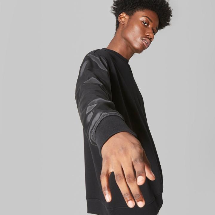 Men's Long Sleeve Mixed Media Crew Sweatshirt - Original Use Black