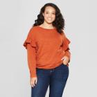 Women's Plus Size Long Sleeve Ruffle T-shirt - Universal Thread Orange