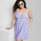 Women's Plus Size Sleeveless Tie-front Fit & Flare Woven Dress - Wild Fable Light Purple Check