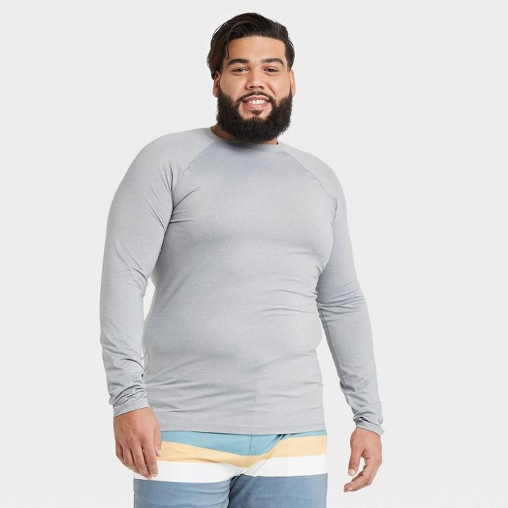 Men's Big & Tall Regular Fit Long Sleeve Rash Guard Swim Shirt - Goodfellow & Co Gray