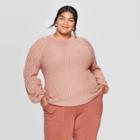 Women's Plus Size Long Sleeve Crewneck Stitch Detail Sweater - Ava & Viv Pink 4x, Women's,
