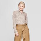 Women's Leopard Print Long Sleeve Crepe Blouse - A New Day Tan