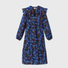 Women's Floral Print Ruffle Long Sleeve Dress - A New Day Blue
