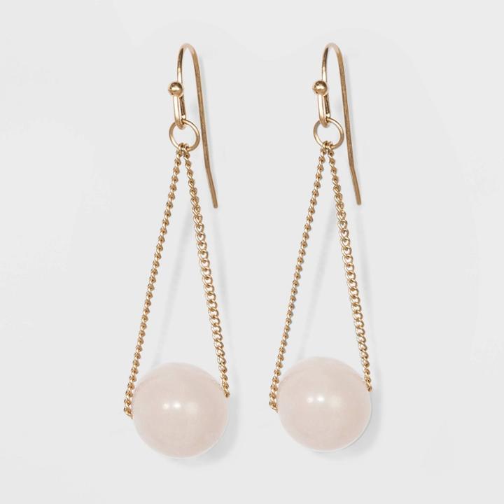Chain And Semi-precious Rose Quartz Bead Drop Earrings - Universal Thread Pink, Women's,
