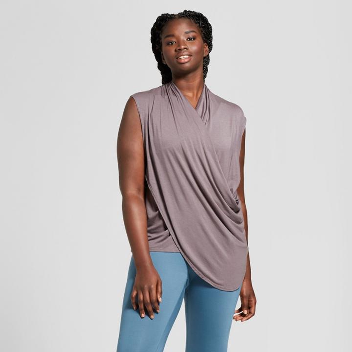 Women's Plus Size Drape Front Tank - Joylab Eiffel Tower Gray