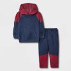 Toddler Boys' 2pc Colorblock Fleece Hoodie Pullover Sweatshirt And Jogger Pants Set - Cat & Jack Burgundy/navy