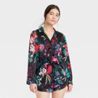 Women's Satin Pajama Set With Eyemask - Stars Above Black Floral Print