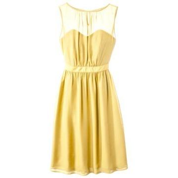 Tevolio Women's Chiffon Illusion Sleeveless Dress - Sassy Yellow