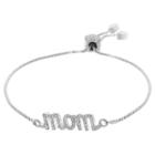 Distributed By Target Adjustable Bracelet With Clear Cubic Zirconia Mom In Silver Plate - Clear/gray