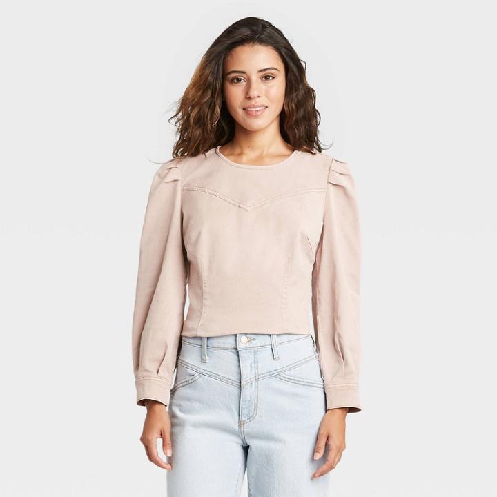 Women's Long Sleeve Denim Pullover Top - Universal Thread Pink