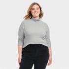 Women's Plus Size Long Sleeve Waffle Knit Mock Turtleneck Slim Fit T-shirt - Universal Thread Heather Gray