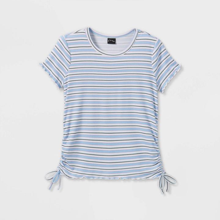 Girls' Boxy Side Cinch Short Sleeve T-shirt - Art Class Blue
