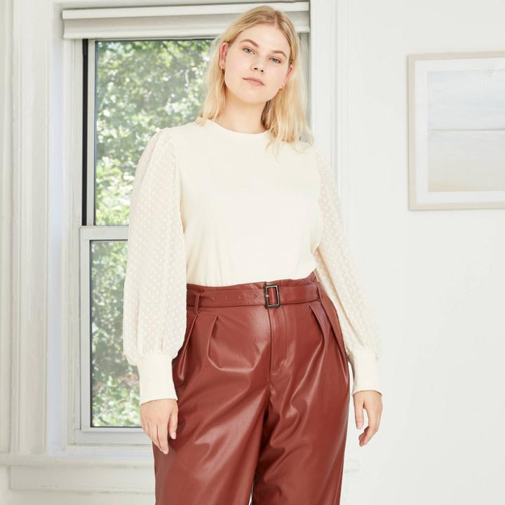 Women's Plus Size Balloon Long Sleeve Top - Who What Wear Cream