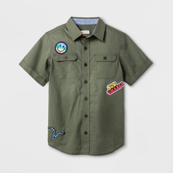 Boys' Short Sleeve Button-down Shirt - Cat & Jack Green