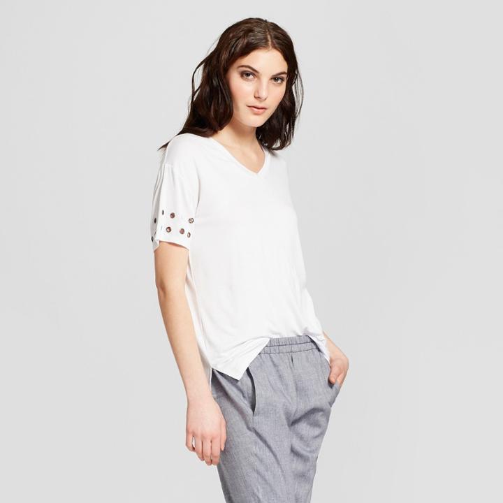 Women's Short Sleeve Grommet Cuff Top - Alison Andrews White