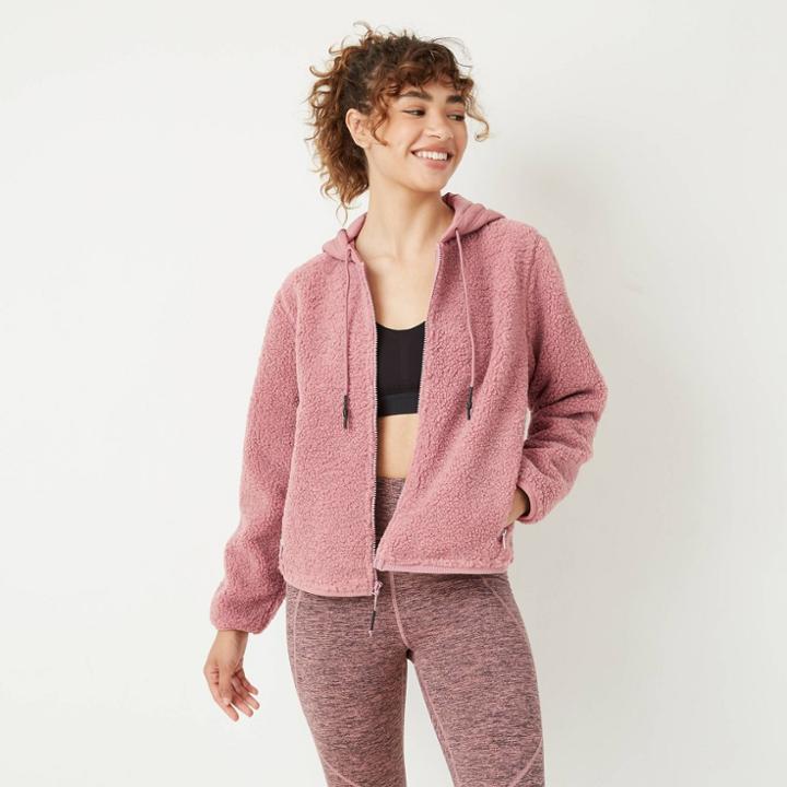 Women's Full Zip Sherpa Jacket With Hood - Joylab Rose