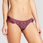 Women's Lace Ruffle Cheeky Bikini Bottom - Xhilaration Black Cherry