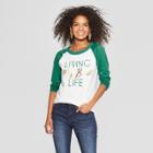 Women's 3/4 Sleeve Living My Best Life Raglan Graphic T-shirt - Freeze (juniors') White/teal Xxl, White Green