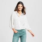 Eclair Women's Polka Doted 3/4 Gathered Sleeve Button-up -