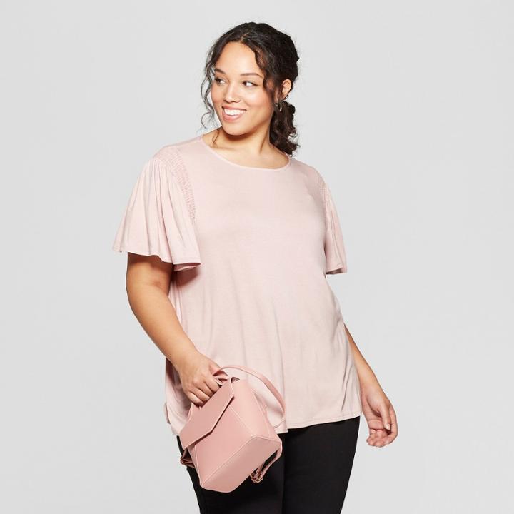 Women's Plus Size Short Sleeve Crew Neck Smocked Detail Knit T-shirt - Ava & Viv