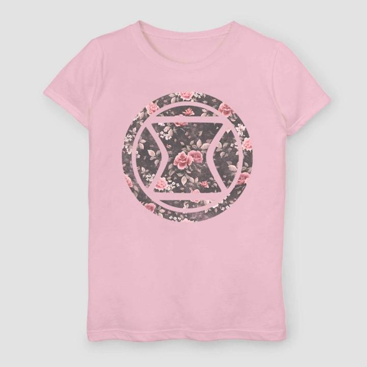 Girls' Marvel Black Widow Floral Short Sleeve T-shirt - Pink