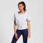 Women's Short Sleeve Lace-up Corset Waist Top - Alison Andrews White/navy