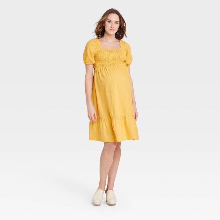 Short Sleeve Smocked Maternity Dress - Isabel Maternity By Ingrid & Isabel Yellow
