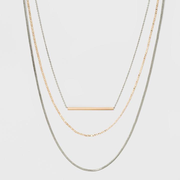 Target Layered With Mixed Chain And Tubular Bar Necklace,
