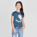Petitegirls' Short Sleeve Skateboarding Corgi Graphic T-shirt - Cat & Jack Dark Teal Xs, Girl's, Blue