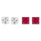 Journee Collection 4 1/2 Ct. T.w. Square-cut Cz Prong Set Stud Earrings Set In Sterling Silver - Dark Pink/white, Girl's