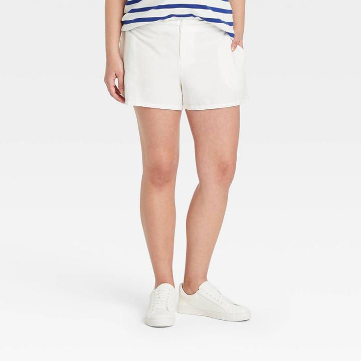 The Nines By Hatch Paperbag Waist Maternity Shorts Cream