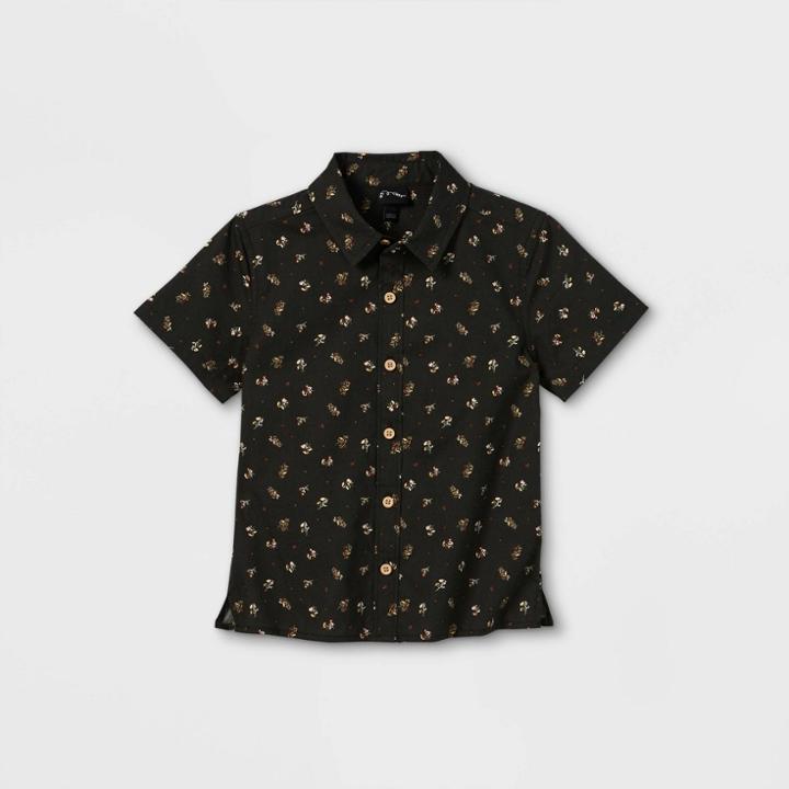 Toddler Boys' Floral Short Sleeve Button-down Shirt - Art Class Black