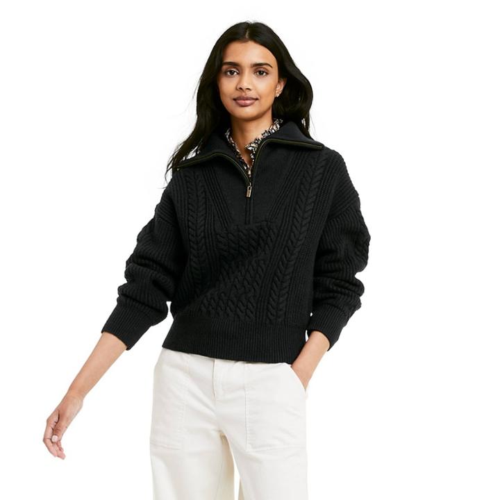 Women's Quarter Zip Cableknit Pullover Sweater - Nili Lotan X Target Black Xxs