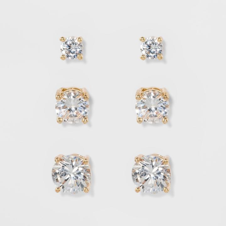 Women's Fashion Trio Crystal Round Stud - A New Day Silver/gold, Bright Gold