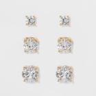 Women's Fashion Trio Crystal Round Stud - A New Day Silver/gold, Bright Gold