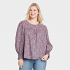 Women's Plus Size Floral Print Balloon Long Sleeve Blouse - Universal Thread Purple