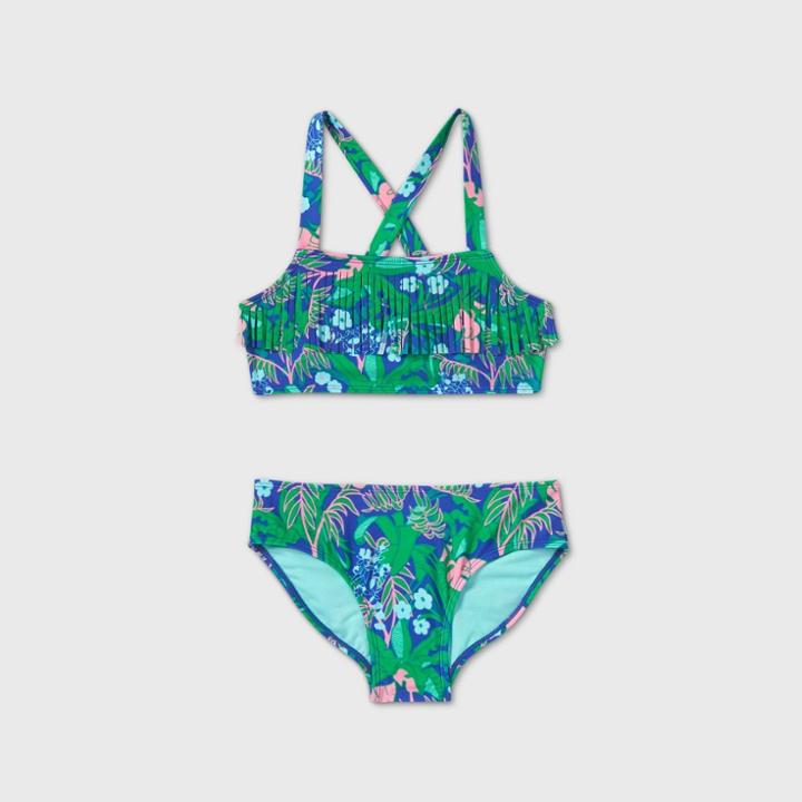 Girls' Tropical Floral Fringe Bikini Set - Cat & Jack Green