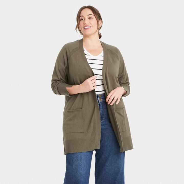 Women's Plus Size Cardigan - Ava & Viv Olive